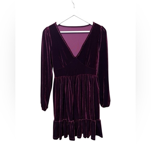 Halara Burgundy Velvet Long Sleeve Dress – Small - Picture 1 of 5